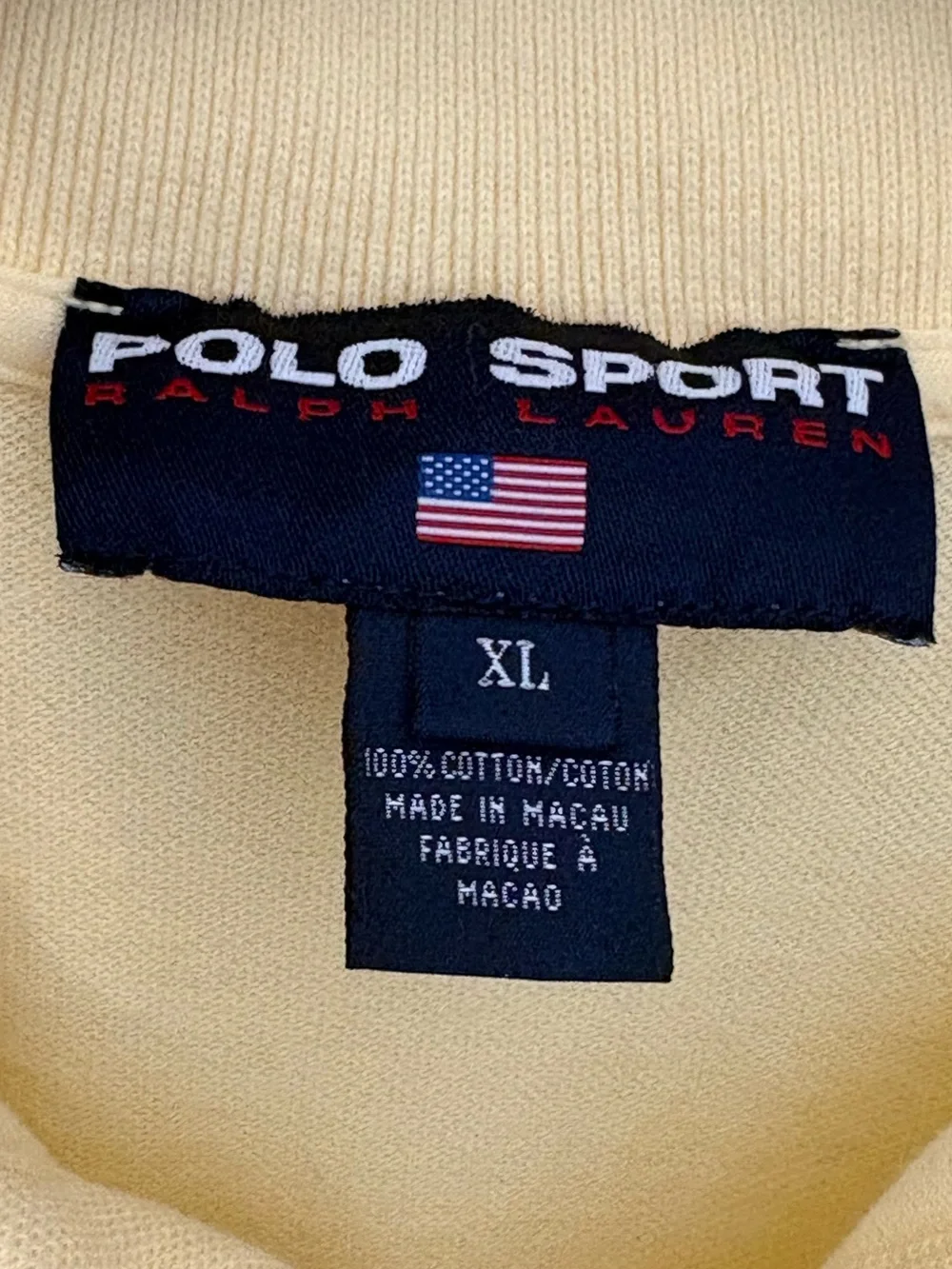 Vintage 1990s Polo Sport Ralph Lauren pale yellow Shirt Size:XL Cotton Navy Pony